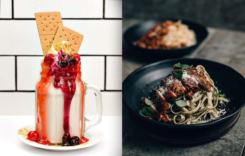 Food photography using available restaurant backdrop for branding